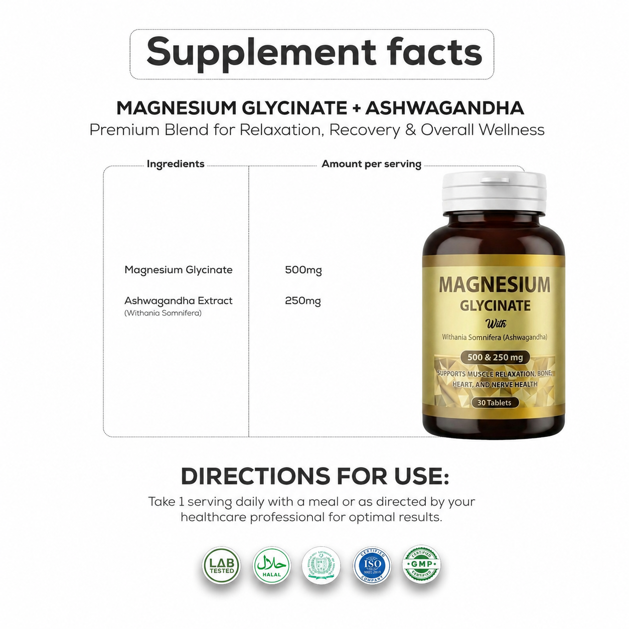 GLYMIG Magnesium Glycinate + Ashwagandha HBF PHARMA